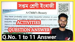 Class 7 English Chapter 7 Question Answer Assam  Class 7 English Lesson 7  A Childs Beauty [upl. by Burget]