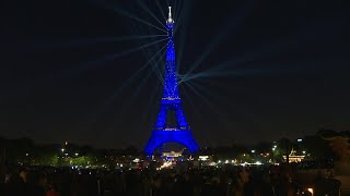 The Eiffel Tower marks its 130th birthday with a light show [upl. by Araccat796]