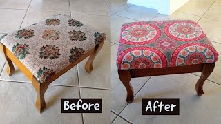 How to reupholster a simple footstool  Foot Stool Makeover [upl. by Isolde]