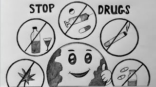 International Day Against Drug Abuse Drawing  How to Draw Stop Drug Drawing  Say No to Drug Poster [upl. by Alethia979]