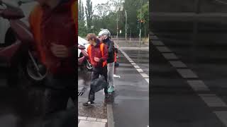 Motorist clears climate activists out the way to drive scooter through road blockade [upl. by Epolenep385]