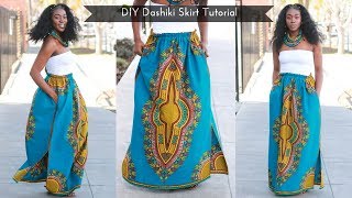 DIY  How to  Dashiki Maxi Skirt with Side Slits and Pockets Tutorial  Part 1 [upl. by Goeselt648]