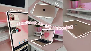 Macbook Air M3 2024 Aesthetic Unboxing  Setup  Customization 📦✨💻  13quot Starlight MacBook Air M3 [upl. by Aiet953]