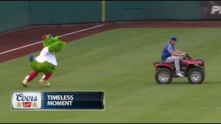 Mets vs Phillies Noah Syndergaard pranks Phillie Phanatic steals mascots ATV 4102017 [upl. by Berck]