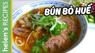 How to make BUN BO HUE  Vietnamese Spicy Beef Noodle Soup  Helens Recipes [upl. by Aniuqahs]