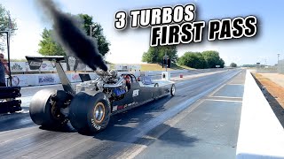 NEW 67 Powerstroke Dragster Triple Turbo and all the FUEL SETUP  FIRST PASSES [upl. by Dnalkrik]