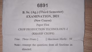 Bsc Ag Third Semester Paper of Crop Production Technology  1 Kharif Crops 2021 [upl. by Hawkie]