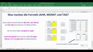 Excel  Die Formeln JAHR MONAT und TAG einfach erklärt [upl. by Adnohsar]