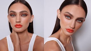 Soft Brown Smokey Eye and Orange Lip Makeup  Hung Vanngo [upl. by Nylaehs]