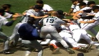 Wild brawl ensues after Mike Mussina plunks Bill Haselman [upl. by Frodin]