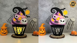 How To Make Paper Cut Lantern Cupcake Halloween [upl. by Auqeenwahs]