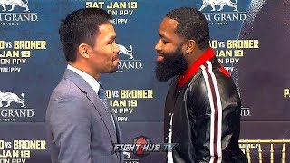 MANNY PACQUIAO amp ADRIEN BRONER ALL LAUGHS DURING FUNNY FIRST FACE OFF IN NEW YORK [upl. by Olwen]