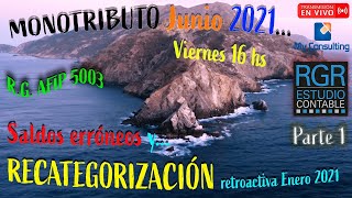 🔴 MONOTRIBUTO Junio 2021  Recategorización reatroactiva Enero 2021 ⛈️ PARTE 1 [upl. by Yecal923]