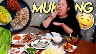 KOREAN PORK BELLY LETTUCE WRAPS BOSSAM 보쌈  RAW OYSTER  COLD NOODLES MUKBANG 먹방 EATING SHOW [upl. by Ayikahs198]