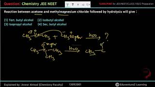 Reaction between acetone andmethylmagnesium chloride followed byhydrolysis will give 1 Tert buty [upl. by Ermengarde]