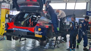 WRC Rally Italia Sardegna 2023 Sordo car gets service after the Fri roll Sordo and Carrera work also [upl. by Dee130]