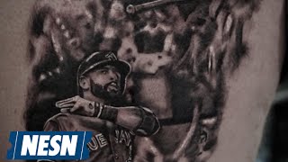 Fan Gets Tattoo Of Jose Bautista Bat Flip [upl. by Pia]