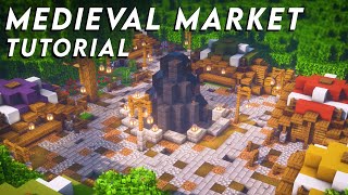 Minecraft  How to build a Medieval Market Market Stall Fountain Tutorial [upl. by Itra]