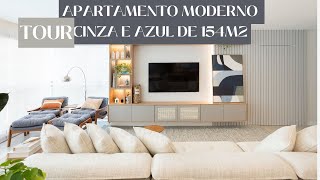 TOUR DE UM APARTAMENTO MODERNO CINZA E AZUL COM 154M2 [upl. by Coridon]