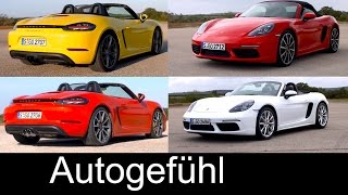 Porsche 718 Boxster S colours amp trims driving shots exteriorinterior sound preview 2017 [upl. by Toogood]