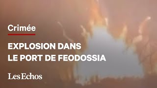 Les images impressionnantes de l’explosion dans le port de Feodossia en Crimée [upl. by Adnilahs113]