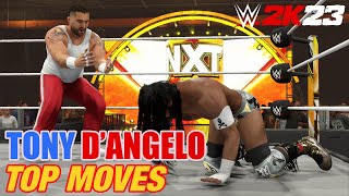 TONY DANGELO TOP MOVES SIGNATURES amp FINISHER  WWE 2K23 [upl. by Hairacaz]