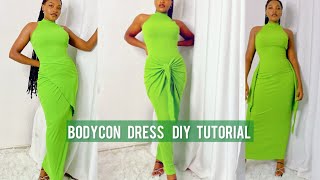 How to cut and stitch a bodycon dress 🤗 Very Simple and Easy for Beginners 💚 BodyconDIY [upl. by Nanette462]