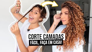 MELHOR CORTE PARA CABELO CACHEADO Corte camadas em casa  por Jessica Melo [upl. by Asfah]