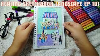 Healing sketchbook tour oil pastel landscape painting ep 101 [upl. by Tawnya]