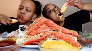 CHEESY SAUCE ALASKAN KING CRAB SEAFOOD BOIL MUKBANG [upl. by Idok]