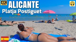 🇪🇸Beach del Postiguet Stunning Beach in Alicante⛱️Walking Tour in Alicante Spain August [upl. by Ennayhc]