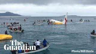 Plane overshoots runway in Micronesia and sinks [upl. by Atenik480]