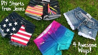 DIY Clothes 4 DIY Shorts Projects from Jeans Easy [upl. by Nylirad378]