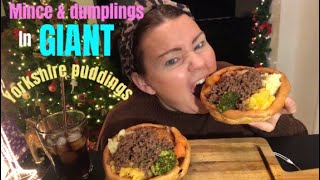 Uk mukbang mince amp dumplings with vege inside GIANT Yorkshire puddings [upl. by Piefer]