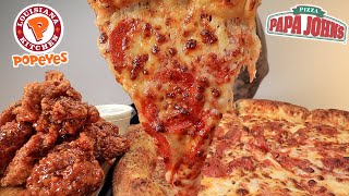 MUKBANG POPEYES SWEET amp SPICY CRISPY WINGS PAPA JOHNS EPIC STUFFED CRUST PIZZA WINGSTOP RANCH ASMR [upl. by Noda]