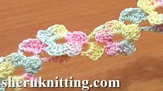 Crochet Lace Cord 5Petal Flower Along CROCHET SMALL FLOWERS CROCHET BELT [upl. by Palestine]