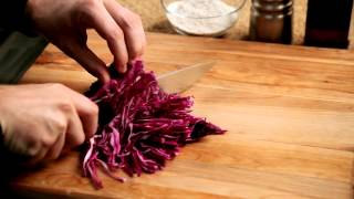 How to make fish tacos  15  Slicing the red cabbage — Appetites® [upl. by Anaujik]