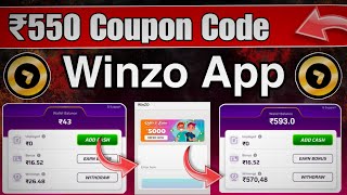 ₹550 Winzo Coupon Code कैसे मिलेगा  Winzo Coupon Code 2024 🤩 Winzo Coupon Code Kaise Milega 🤌 [upl. by Lyndy]