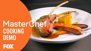 Gordon Demonstrates How To Cook Herb Crusted Rack Of Lamb  MASTERCHEF [upl. by Merkley]