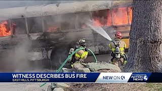 Fire engulfs school bus in Pittsburgh no students on board [upl. by Agler]