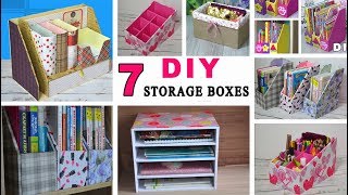 7 ideas diy storage boxes  cardboard desk organizers [upl. by Helbon513]