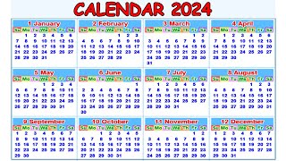 Calendar 2024 with Holidays  Kalendar 2024  Hindu festival with holidays 2024  Calendar 2024 [upl. by Zahavi]