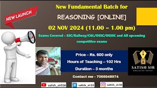 Reasoning Fundamental New Batch 2nd November 2024 [upl. by Wahs]