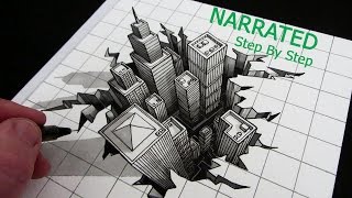 How to Draw a 3D City Optical Illusion Narrated Step by Step [upl. by Netty]