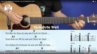 Verkehrte Welt Kinderlied mit 3 Akkorden  Text zum Mitspielen für Gitarre [upl. by Mercy5]