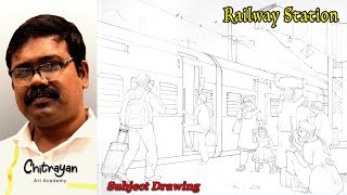 Railway Station Drawing  How To Draw Railway Station Drawing  Railway Station Drawing Step By Step [upl. by Zaremski]