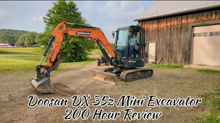 Digging the Doosan DX 35z Mini Excavator  200 Hour Review doosan miniexcavator lilbentwrench [upl. by Marti152]