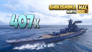 Battleship Shikishima 400k damage on map North  World of Warships [upl. by Ul745]