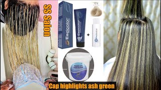 ash green cap highlights  Ash green highlights tutorialCap highlights  Cap Ash blonde highlights [upl. by Anelaj]