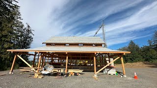 Post and Beam Barn Kit Part 12 Upper Roof Sheeting and Girts [upl. by Adnilg943]